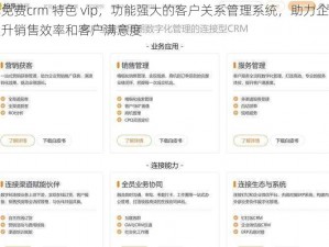 成免费crm 特色 vip，功能强大的客户关系管理系统，助力企业提升销售效率和客户满意度