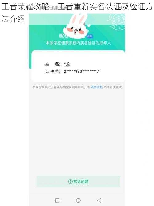 王者荣耀攻略：王者重新实名认证及验证方法介绍