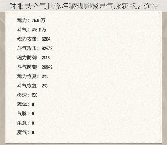 射雕昆仑气脉修炼秘法：探寻气脉获取之途径