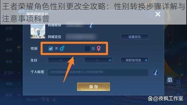 王者荣耀角色性别更改全攻略：性别转换步骤详解与注意事项科普