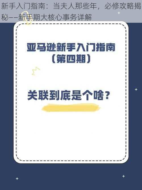 新手入门指南：当夫人那些年，必修攻略揭秘——新手期大核心事务详解