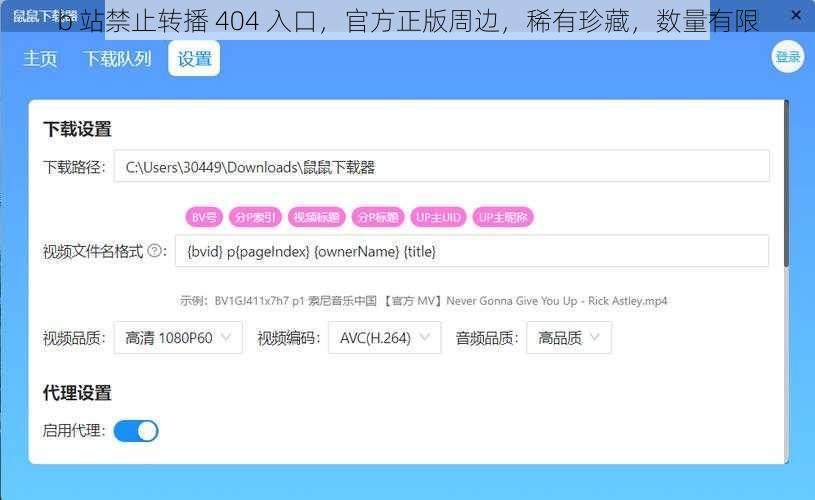 b 站禁止转播 404 入口，官方正版周边，稀有珍藏，数量有限