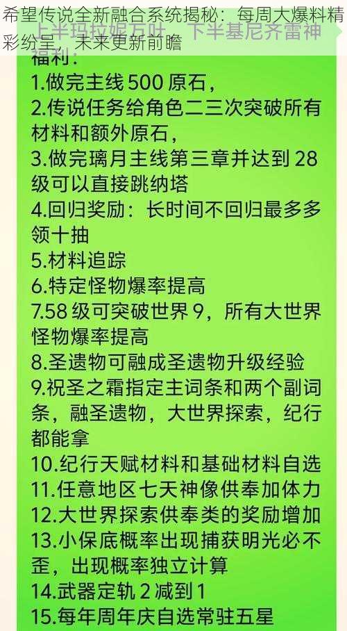 希望传说全新融合系统揭秘：每周大爆料精彩纷呈，未来更新前瞻