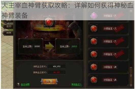 大主宰血神臂获取攻略：详解如何获得神秘血神臂装备