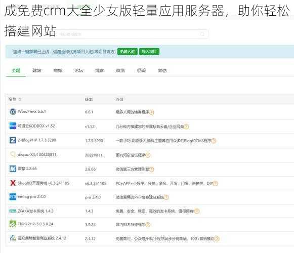 成免费crm大全少女版轻量应用服务器，助你轻松搭建网站