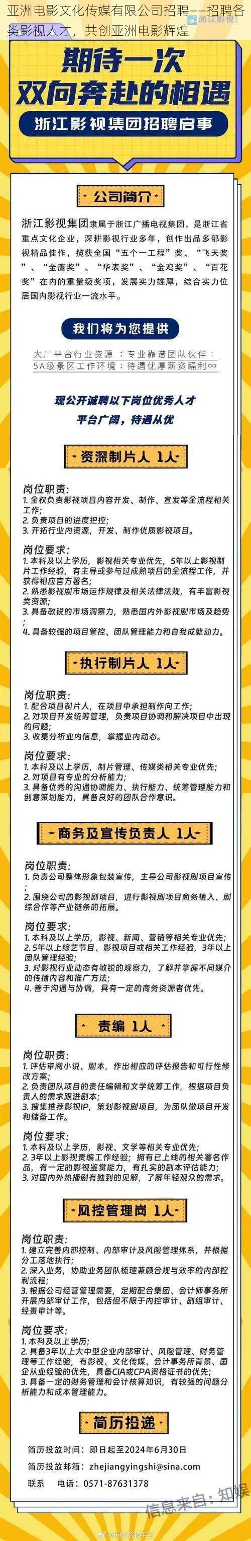 亚洲电影文化传媒有限公司招聘——招聘各类影视人才，共创亚洲电影辉煌