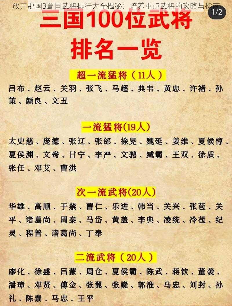 放开那国3蜀国武将排行大全揭秘：培养重点武将的攻略与指南