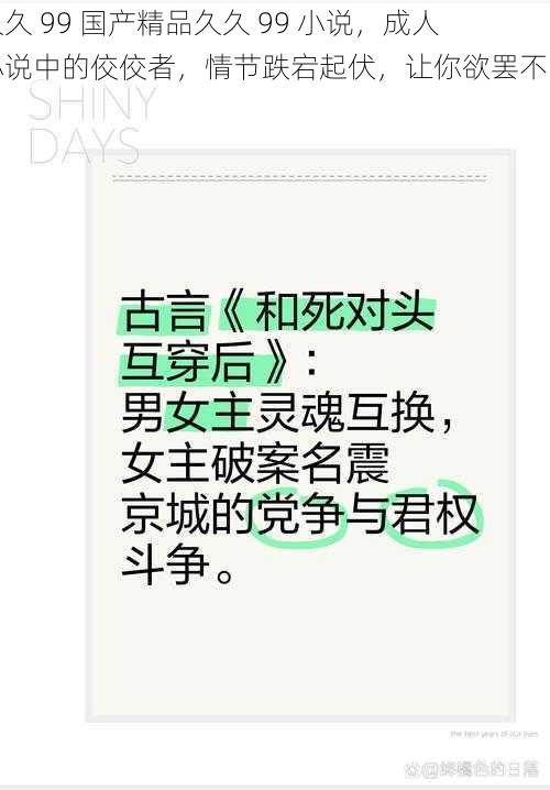 久久 99 国产精品久久 99 小说，成人小说中的佼佼者，情节跌宕起伏，让你欲罢不能