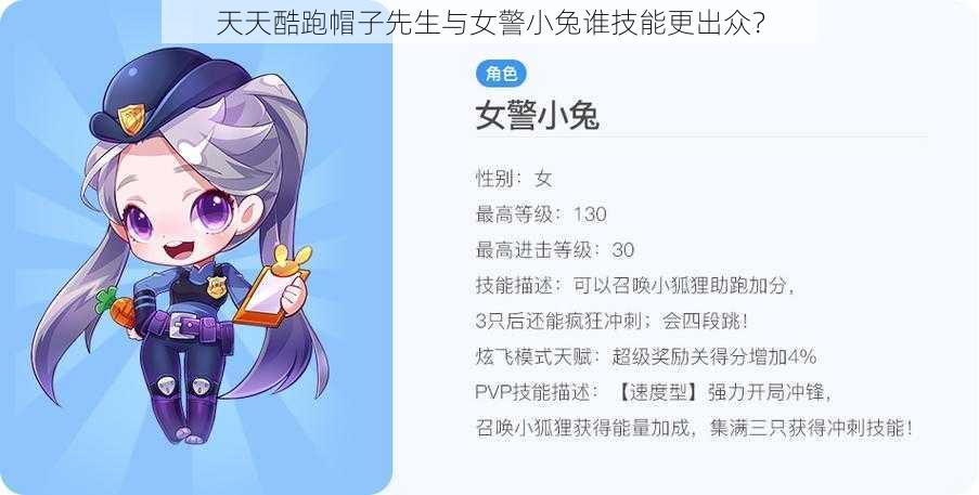 天天酷跑帽子先生与女警小兔谁技能更出众？