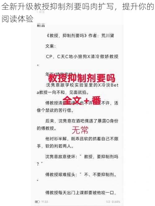 全新升级教授抑制剂要吗肉扩写，提升你的阅读体验