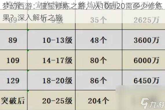 梦幻西游：宝宝修炼之路，从10到20需多少修炼果？深入解析之旅