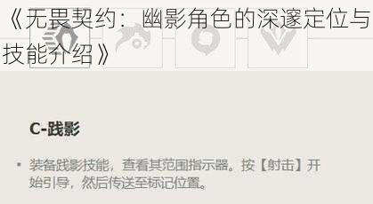 《无畏契约：幽影角色的深邃定位与技能介绍》
