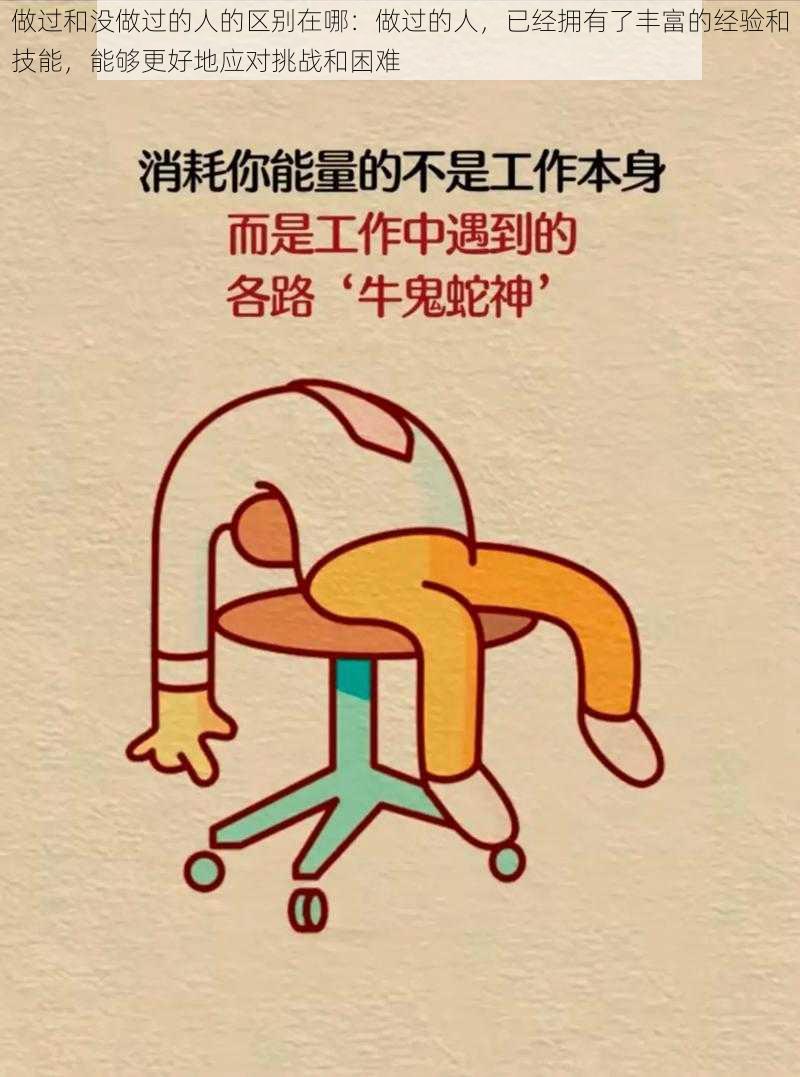 做过和没做过的人的区别在哪：做过的人，已经拥有了丰富的经验和技能，能够更好地应对挑战和困难